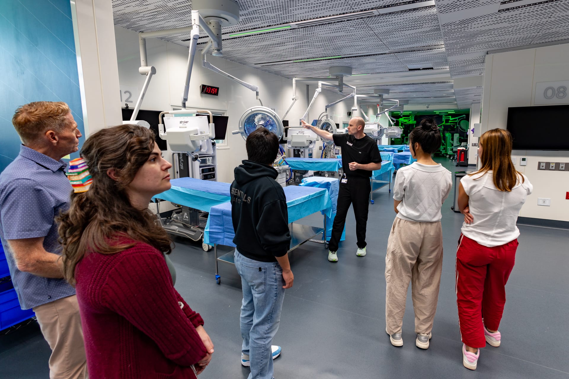 Connect Labs members at the operating stations in an IRCAD North America surgical ballroom